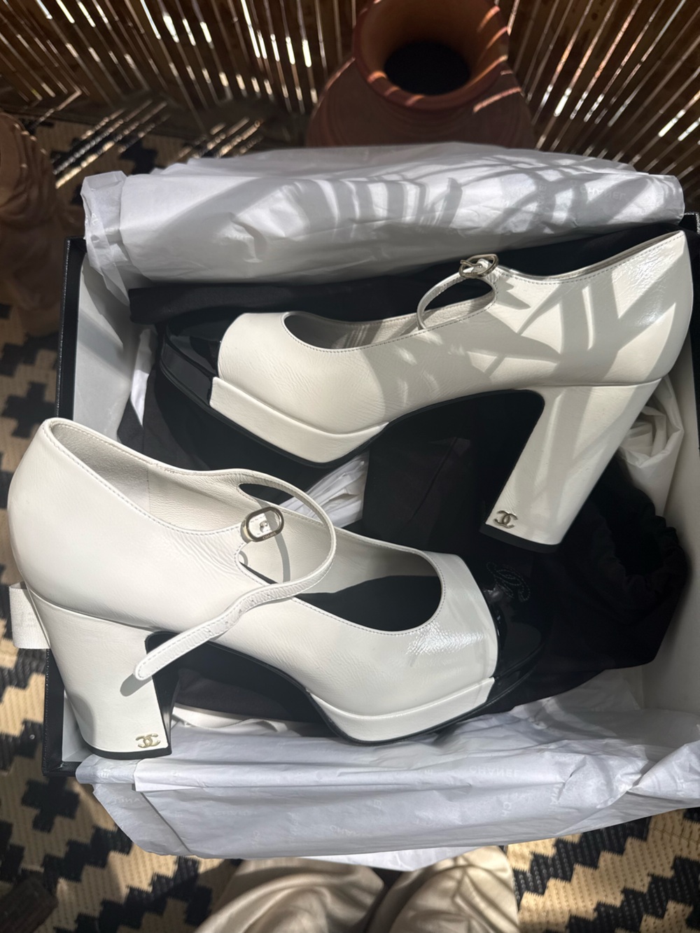 Chanel Interlocking CC Logo Mary Jane Platform Pumps
